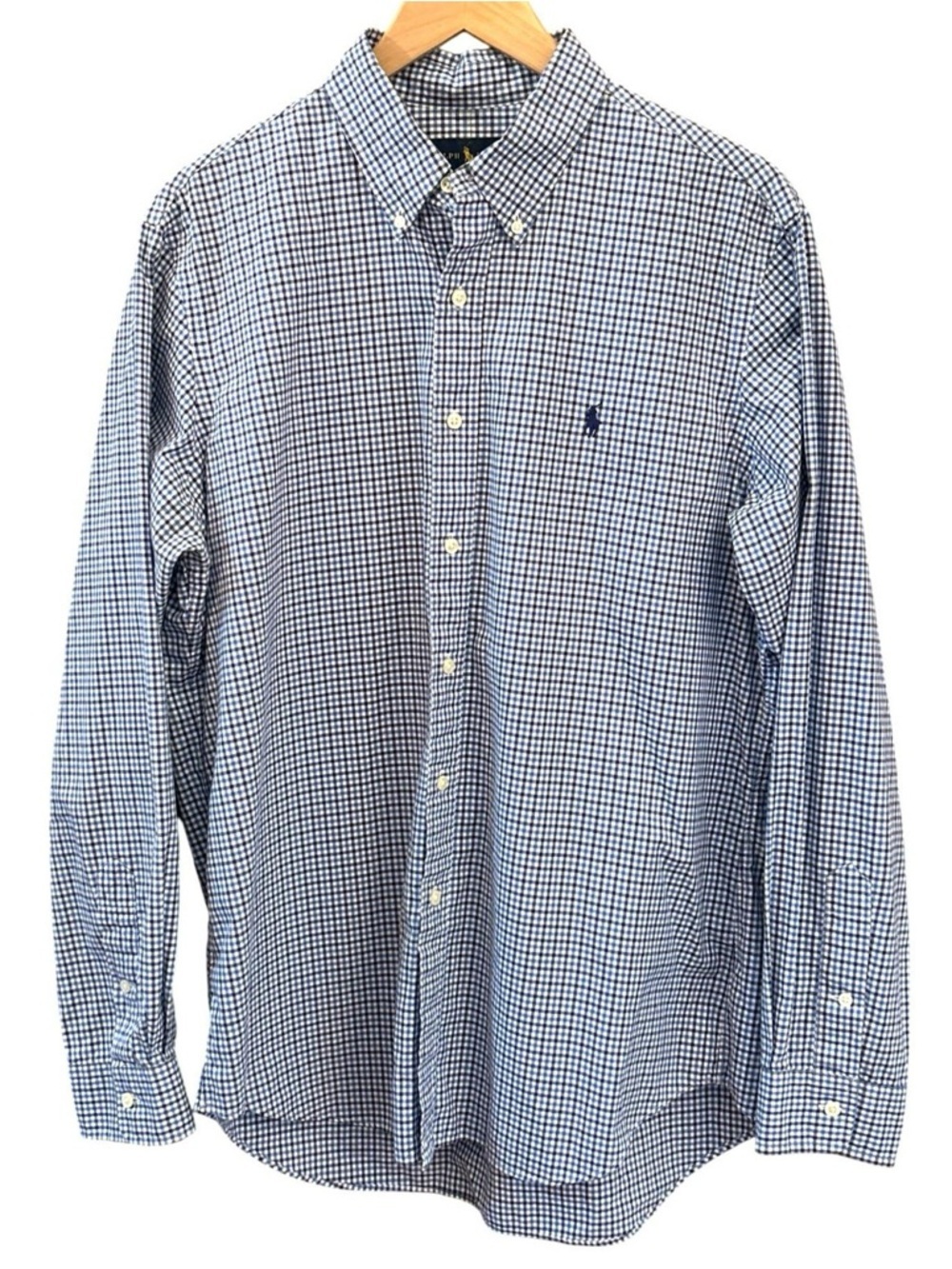 Ralph Lauren Men’s Blue Navy Gingham Button Down Dress Shirt Size Large